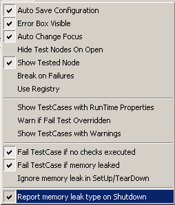 Options menu entry for Optional leak report on shutdown