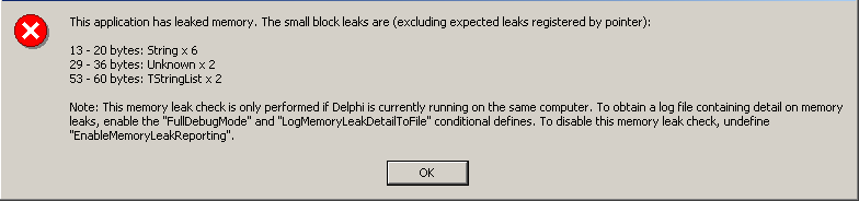 Typical FastMM4 shutdown leak report