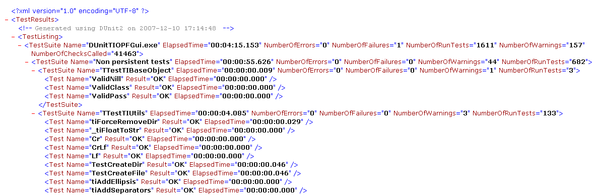 Beginning of XML report